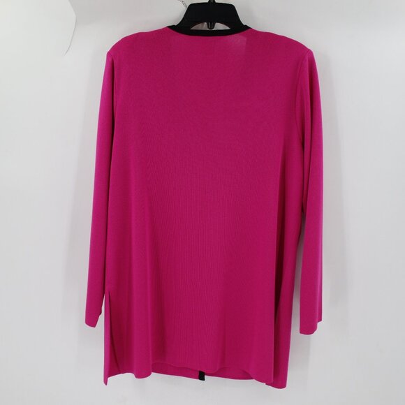 misook Cardigan Women's Large pink One Button jewel Jacket black trim acrylic - Picture 5 of 12